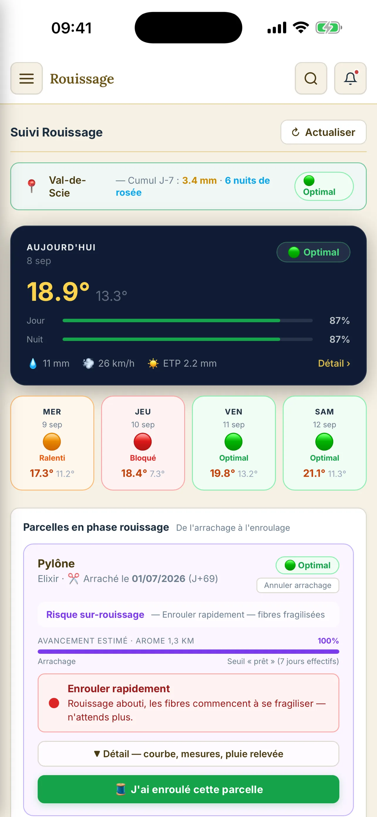 Rouissage au champ